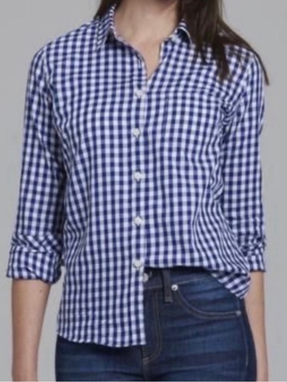 NWT UNTUCKit blue and white gingham button down women’s top